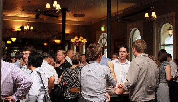 People standing in a bar