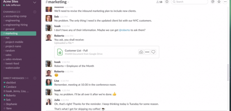 Screenshot of Slack