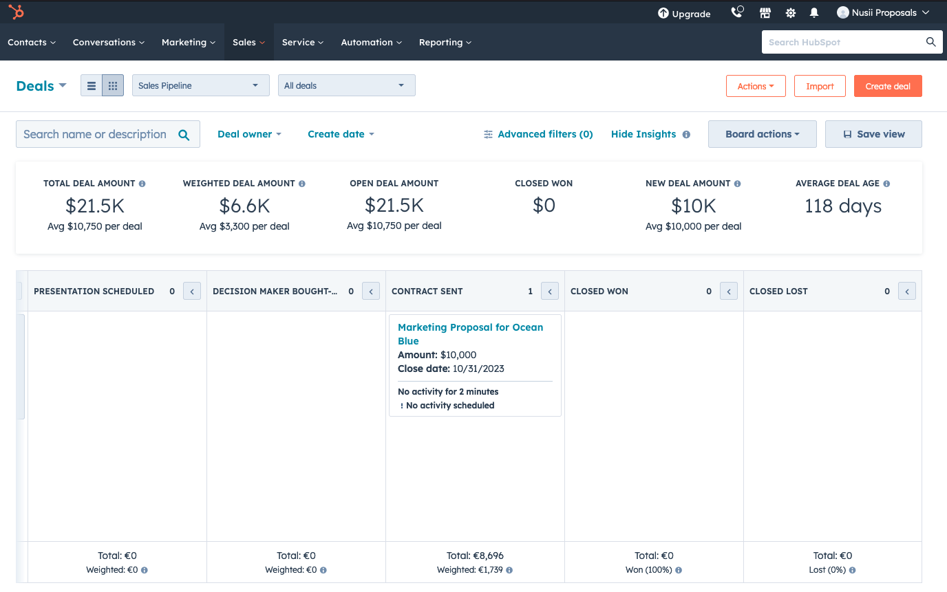 HubSpot CRM dashboard