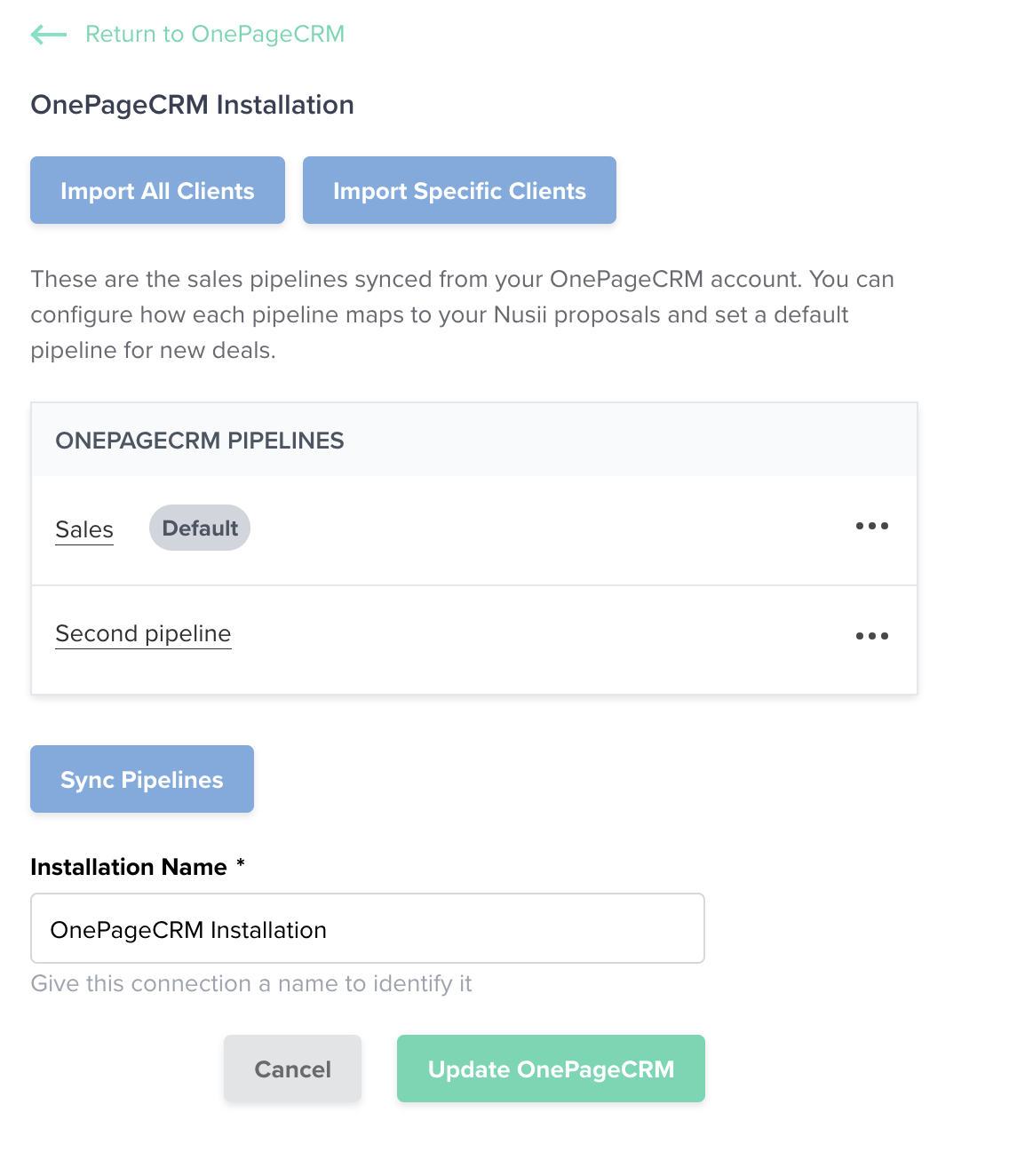 OnePageCRM installation overview