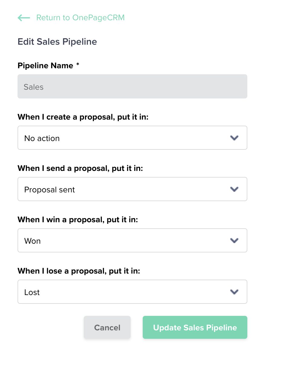 Edit sales pipeline stages