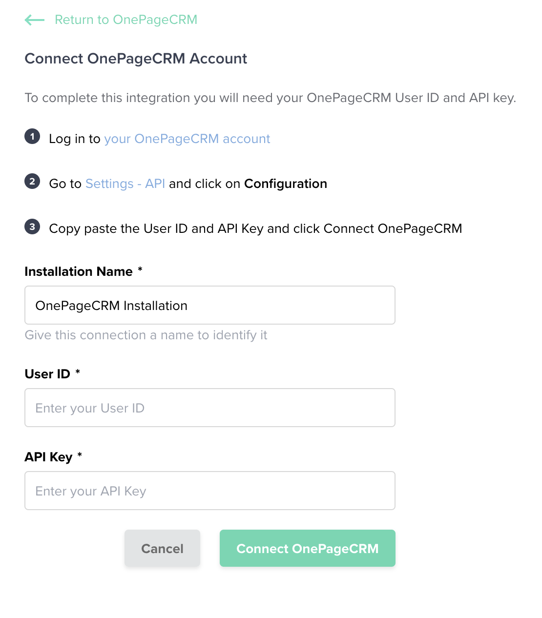 Connect OnePageCRM to Nusii