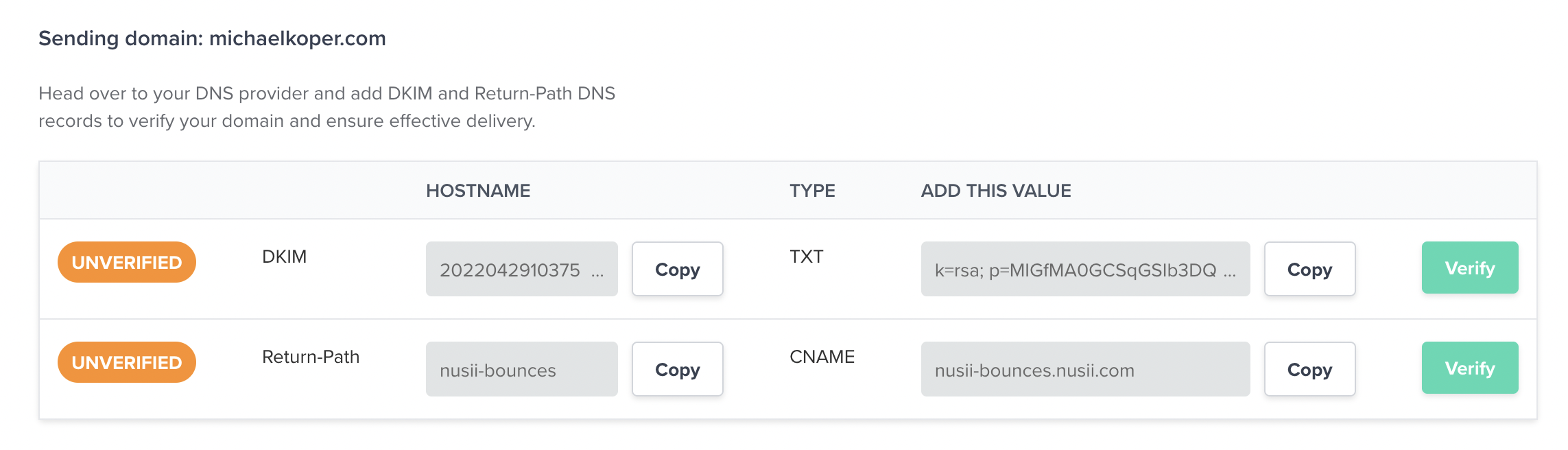 Verify Sending Domain