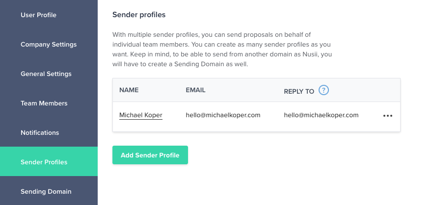 Settings Sender Profile