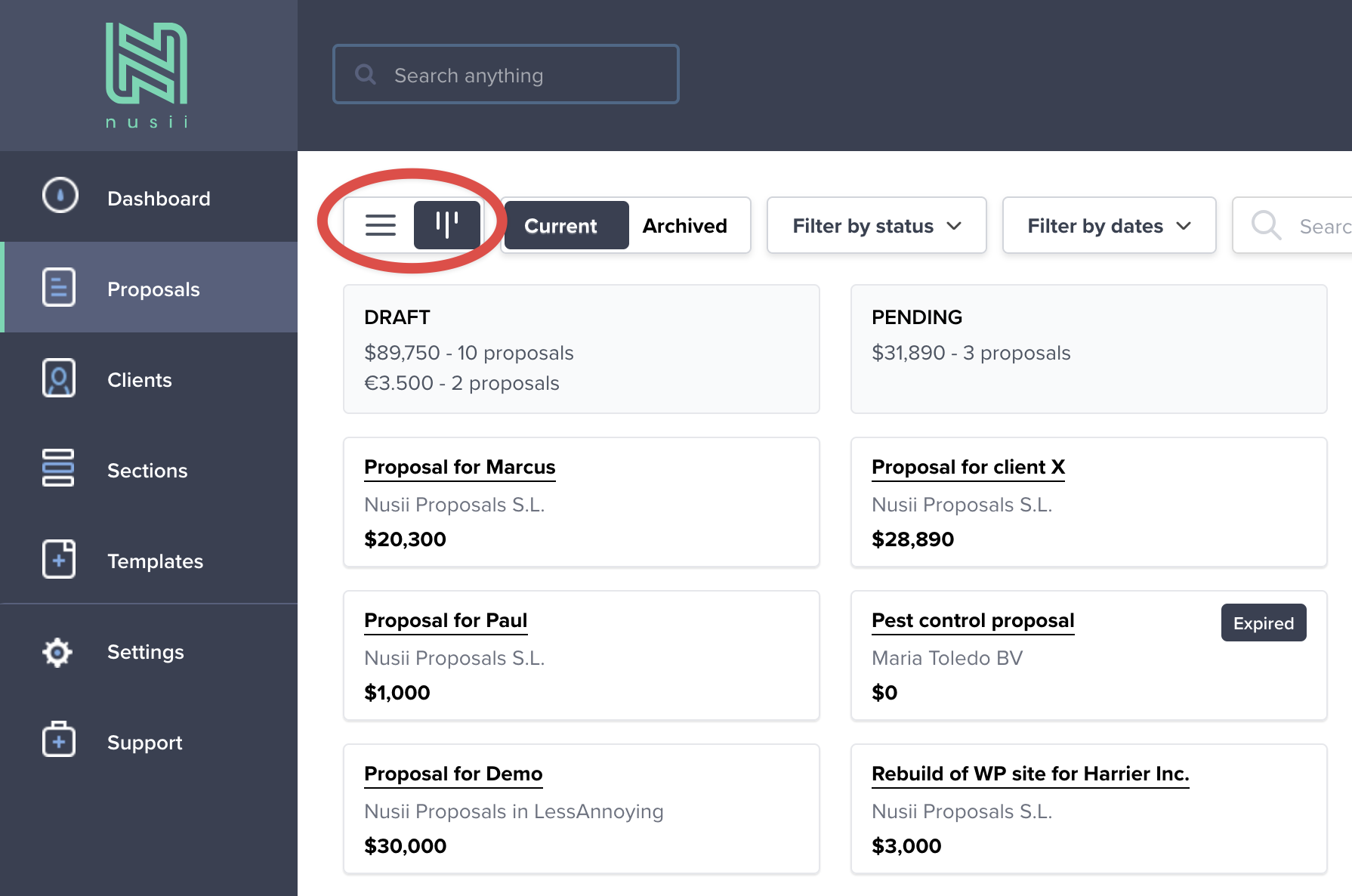 Switch between Table and Kanban views