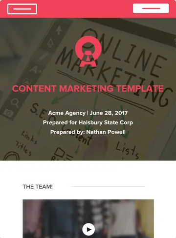 Content Marketing proposal sample, cover page