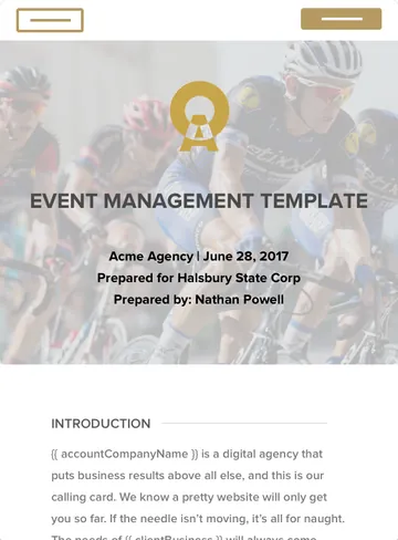 Event Management proposal sample, cover page