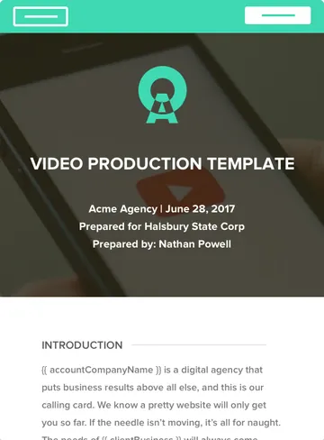 Video Production proposal sample, cover page