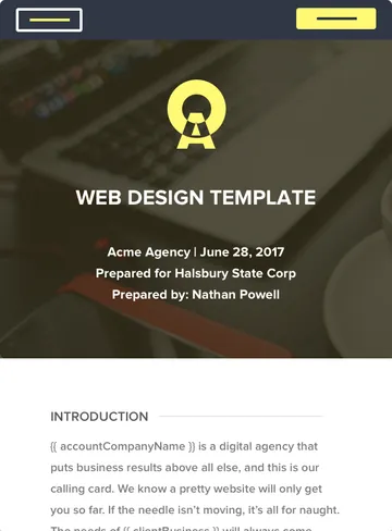 Web Design proposal sample, cover page